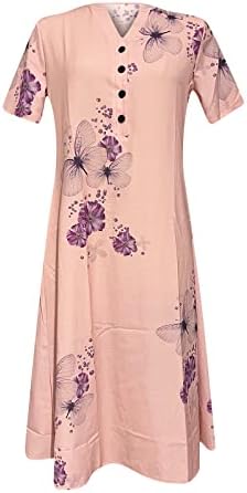 Amxyfbk женска пеперутка цветна печатење V-вратот со плетенка, обичен моден моден пол-ракав фустани за жени2023