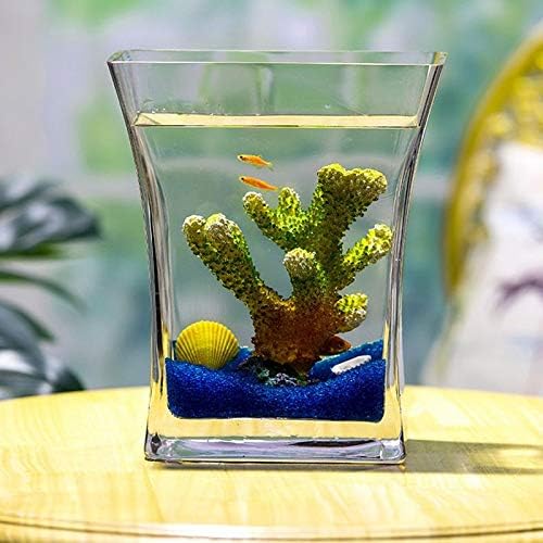 TJLSS креативен стаклен резервоар за риби десктоп мал аквариум злато риба резервоар за пејзаж канцеларија дневна соба декорација