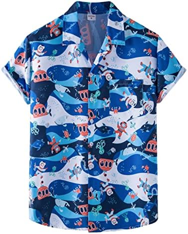 Кошули за мажи, машки хавајски кошули со џебни цветни кошули со кратки ракави копче надолу од плажа Алоха кошули