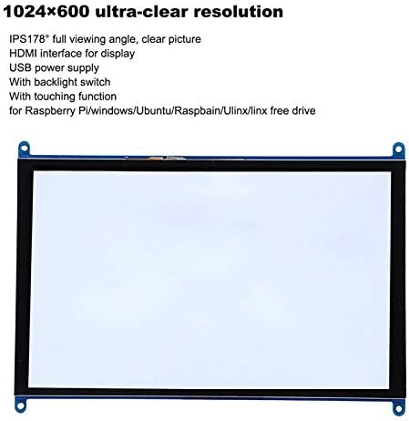 За Екранот За Прикажување На Малина Пи, 10 инчи 1024 х 600 IPS HD HDMI Прекинувач За Задно Осветлување Со Функција За Допирање, За Малина