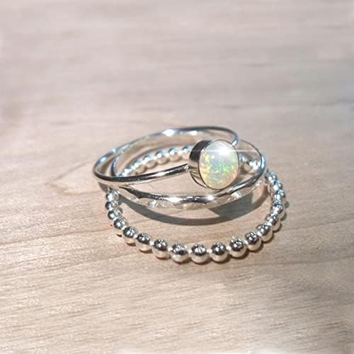 Стерлинг сребрен прстен за прстен за редење на прстенот 3 парчиња минималистички минималистички геометриски прстени прстени аниме