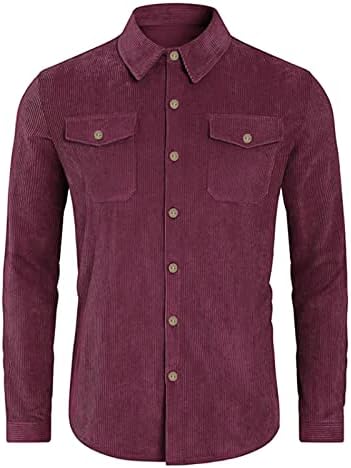 Менс есен мода обичен ретро лапел цврста боја двојно џебови со единечен градите со долги ракави кошула со тенки тенки тенки
