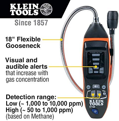 Klein Tools ET120 Детектор за истекување на гас, тестер за протекување на гас и IR5 Двојно ласер 12: 1 инфрацрвен термометар