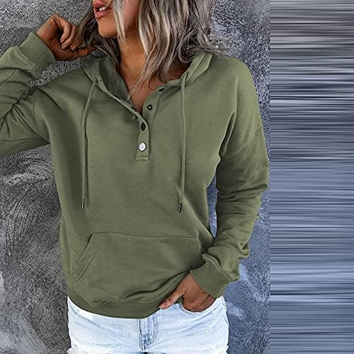 Дуксери за жени модни обични кошули со долги ракави врвови плус големина слатка маичка пуловер на отворено џеб за влечење облеки