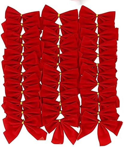 Карпести Планински Производи Мини Црвени Божиќни Лакови Пакет од 36-3, 5 х 3.5 Мали Лакови За Новогодишна Елка-Црвени Кадифени
