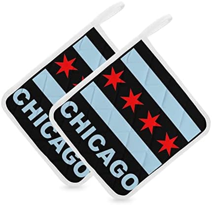 Државни тенџере за државни знамиња во Чикаго, отпорни на топлина, топли влошки за готвење кујна со 2 парчиња сет