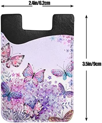 Прекрасен држач за картички за мобилни телефони со пурпурна пеперутка, кожен мобилен телефон за паста за мобилни телефони, држач