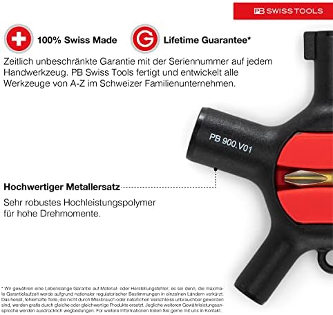 Алатки за швајцарски алатки - Универзален клуч на кабинетот со држач за бит и 2 C6 PrecisionBits, Model 900.V01 CN, поставете во кутија