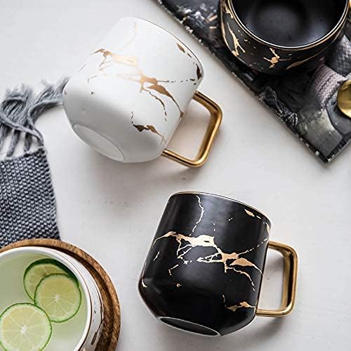 Класичен керамички kintsugi стил чај чај чај со златен вметнат, лажица и бамбус капак- 12 мл, сет од 2- големи чаши, уникатен дизајн, совршен