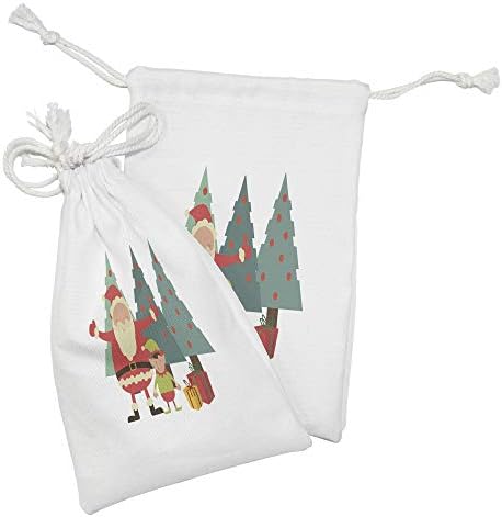 Амбесон Елф ткаенина од торбичка од 2, Дедо Клаус Мало џуџе и се претставува со новогодишни елки на позадината, мала торба за влечење за маски