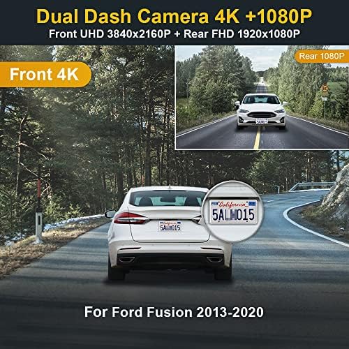 Fitcamx Преден 4K И Заден 1080p Цртичка Камера Погоден За Ford Fusion 2013-2020 Спорт SEL Титаниум Платина SE Хибрид, Интегриран Oem Изглед,