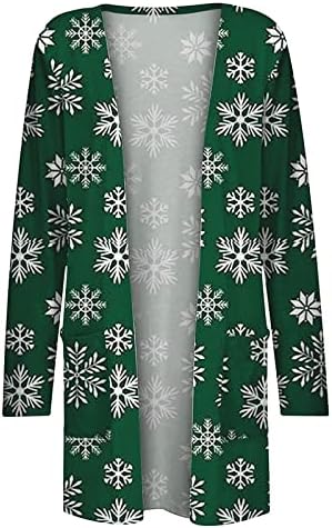 Палто за ровови, облека за надворешни работи на облека, женски фестивал Туника Долга ракав симпатичен џеб кардиган удобност снегулка светло