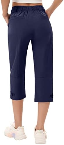 Capris for Women Elastic половината фустани обичен пешачење за голф капри панталони со 5 џебови