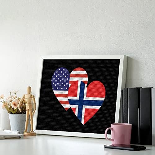 Норвешка Американско срце знаме за дијамантски комплети за сликање 5d DIY целосна вежба Rhinestone Arts Wallид декор за возрасни 16