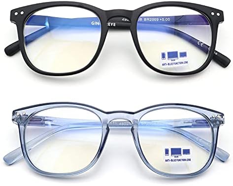 Читање очила мажи 2-пакувања, Gingereye Мода за блокирање на сина светлина +1,75 Анти-сјај филтер квадратни очила w/ пролетна шарка
