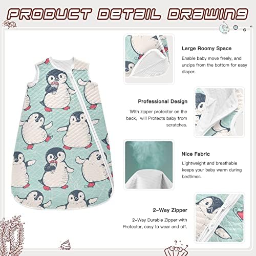 VVFELIXL вреќа за спиење за новородени бебиња - сладолед од пингвини бебе што се носи ќебето за носење - торба за спиење на транзиција за новороденче