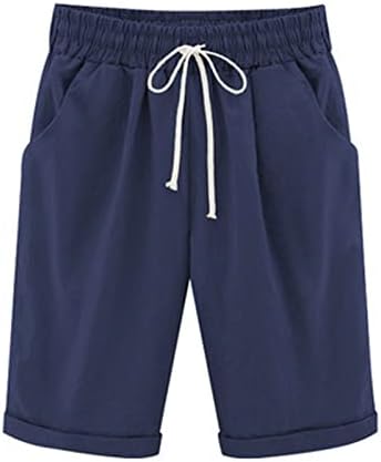 Shortsенски Бермуда шорцеви, влечете ги долгите шорцеви со должина на коленото летни обични еластични панталони за влечење на половината со џебови