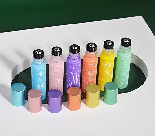 6 парчиња стаклена ролна од 10 мл на шише, 6 бои од цвет од типот мат есенцијално масло шише со метални ролери топки парфеми патувања