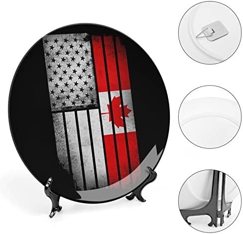 Американско црно и канада знаме керамичка декоративна чинија со приказ на штанд што виси прилагодена годишнина свадба празнични