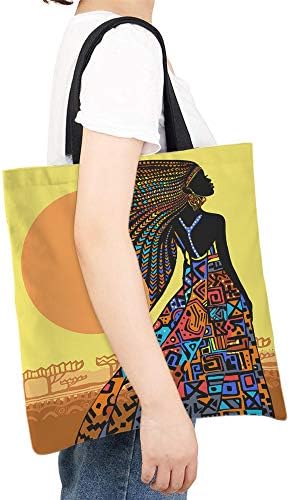 Moslion African Woman Tote Tote African Women во шарен фустан под торбата со сонцето платно Голема чанта за рамо за еднократно купување торби за купување за жени девојчиња 15x16 инчи