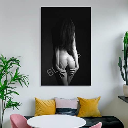 Bludug секси девојче спална соба печатена, сензуална жена постер за задникот, црно -бело секси wallиден декор платно платно постери