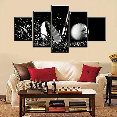 Голф -pctures wallид декор црно -бели слики за голф wallид уметност за дневна соба голф спортски уметнички дела 5 парчиња отпечатоци на