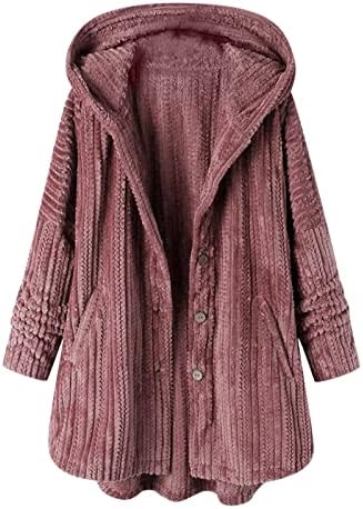 Топла руно јакна за жени случајно отворено предно копче Нејасен худи долг ракав плус големина кабел плетен бучен џемпер