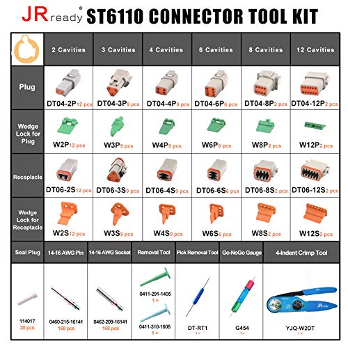 JREDY ST6110 DT конектори за автомобилски комплет за електричен конектор 2 3 4 6 8 12 игла со големина 16 цврсти терминали, yjq-w2dt