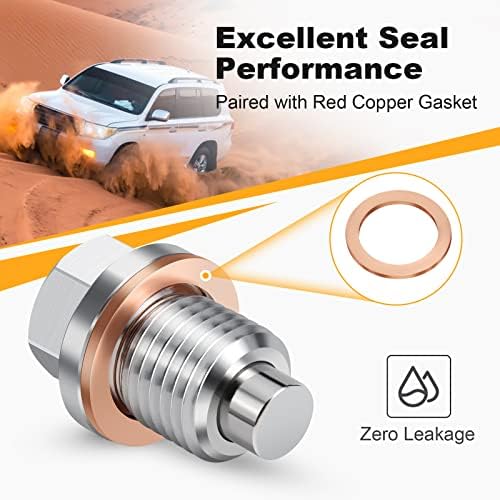 Tyfrozn M14 x 1.5 Magnetic Aluminum Oil Drain Plug Sump Drain Nut Bolt with Copper Gasket Crush Washer Compatible with Most Ford, GM,