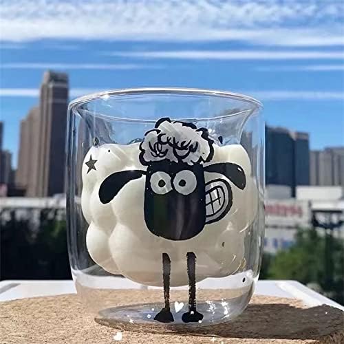 Овци симпатични чаши со двојно wallид чаша чаша млеко чаша овци двојно изолирано стакло дома кригла изолирана стаклена вода чаша креативни