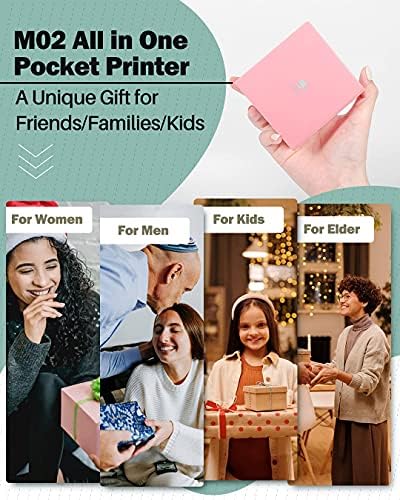 Phomemo мини џеб печатач- M02 Преносен термички мал печатач со фотографии со 3 ролни хартија, за дома, училиште, канцеларија,