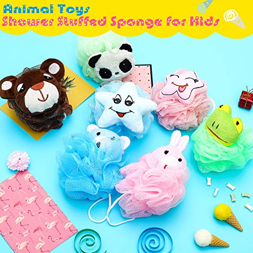 8 парчиња бања сунѓери животински деца loofah бања пуф -мрежа животинска играчка играчка сунѓер разнобојни цртани филмови за тело чистење топчиња