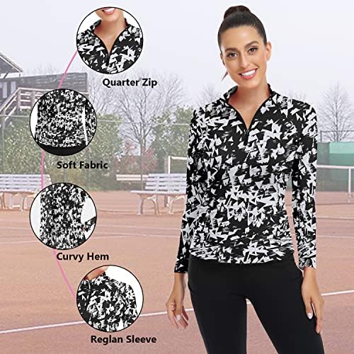Woodyенски женски долги ракави атлетски кошули четвртина патент пулвер со маица за вежбање на маици Тенис Топ