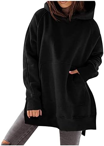 Prdecexlu Homewear Fashion Tunic Pullover, дами зимски долги ракави џемпери странични исеченици полиестер меко цврсто опуштено опуштено