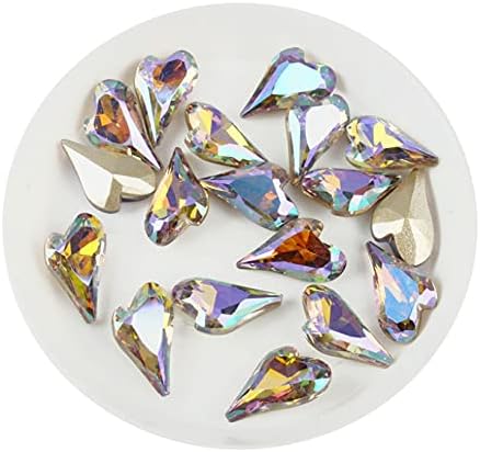 Waazi 30/100pcs 3D Nail Art Rhinestones зашилен од долниот стаклен камен кристал Голем срцев облик на нокти алатка за декорација на нокти
