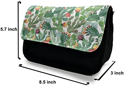 Зачудувачки случај со молив на кактус, кактуријална пролетна сезона, торба со молив со ткаенини со двоен патент, 8,5 x 5,5, зелена и разнобојна