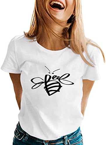 Miените од Miashui жени маица за летни жени пролетни летни пчели печатени кратки ракави o вратот маица памук полиестер спандекс