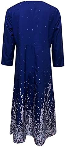 Летни фустани на Nokmopo за жени 2023 година, женски летен случај на летна мода V-вратче за печатење со среден ракав, лабав фустан