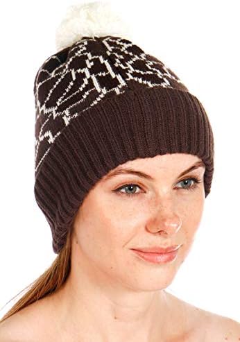 Serenita плетена пом пом -зимска капа, мек топол кабел плетен череп капа за жени мажи, капачиња за истегнување во форма на гравчиња