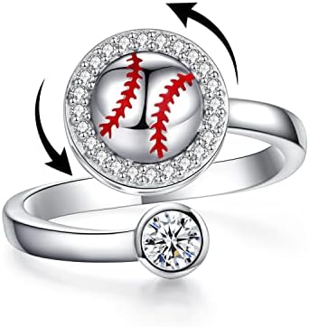Hioed baseball spinner анксиозност ringsвони Стерлинг сребрен фиџбол прстен мекобол бејзбол накит подарок за жени