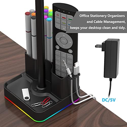 Кафри RGB Службени слушалки со држач за пенкало, држач за држачи за слушалки со USB A&C полначи, додатоци за игри со работни места погодни