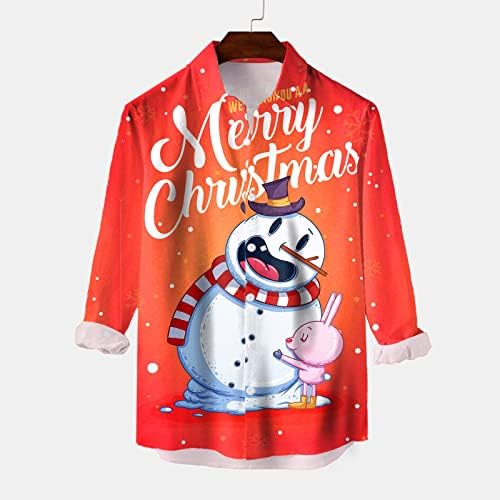 Божиќни кошули на ZDDO за мажи, долги ракави 3D смешни Божиќ Дедо Мраз печати хавајски кошула одговараат обични кошули
