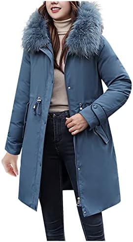 Палта за жени, зимска топла задебелена памучна јакна со цврста боја со цврста боја, палто со крзно од крзно, отстранлив аспиратор