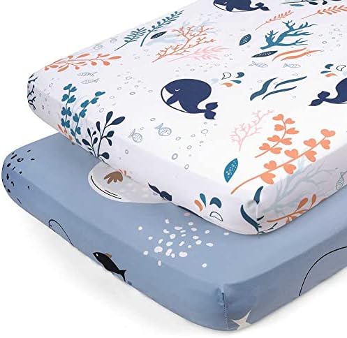 WLKQ STREANDY Вметнат чаршафи за креветчиња, поставен лист за креветчиња за бебешки момчиња или девојчиња Ултра мека, 2 пакувања