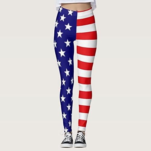 4 -ти јули високи хеланки за половини за жени со знаме на САД, кои трчаат по јога хеланки Ултра меко четкано вежбање за вежбање во салата