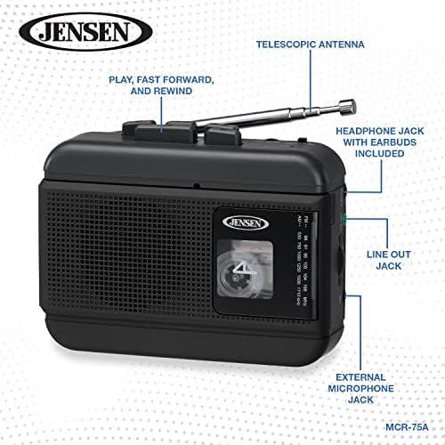 Protable Cassette Player/Recorder на Jensen® со AM/FM радио & ® Личен касета плеер/рекордер со AM/FM радио