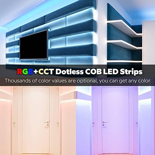 Супер-светлосно 24VDC Промена на бојата RGBCCT Dotless COB LED ленти светла, висока густина RGBCW 4200 LED диоди Топло бело