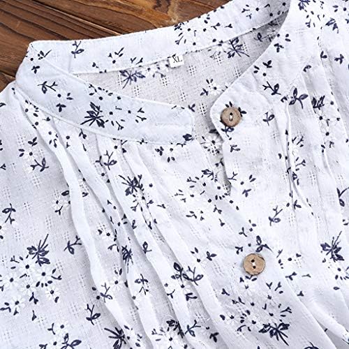 Врвови за цветни кошули за жени со копче со долга ракав Туника блуза со џебови маичка со јака од јака од џебови