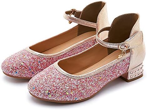 Ykxlm Девојки Мери Janeејн Сјајни чевли со ниска потпетица принцеза цветна венчаница фустан невестински чевли принцеза, модел KMBL 231