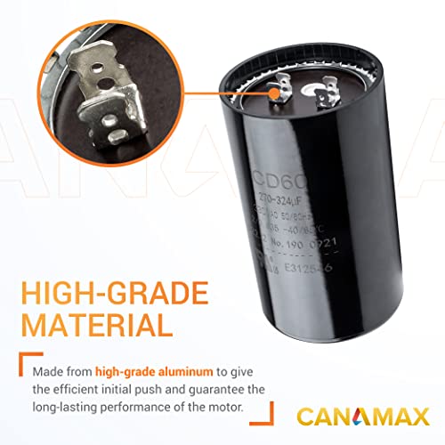 Canamax Premium 270-324 UF/MFD 330 VAC Round Start Кондензатор 50/60 Hz AC Electric - многу -1 - компатибилен за кондензатор за климатик